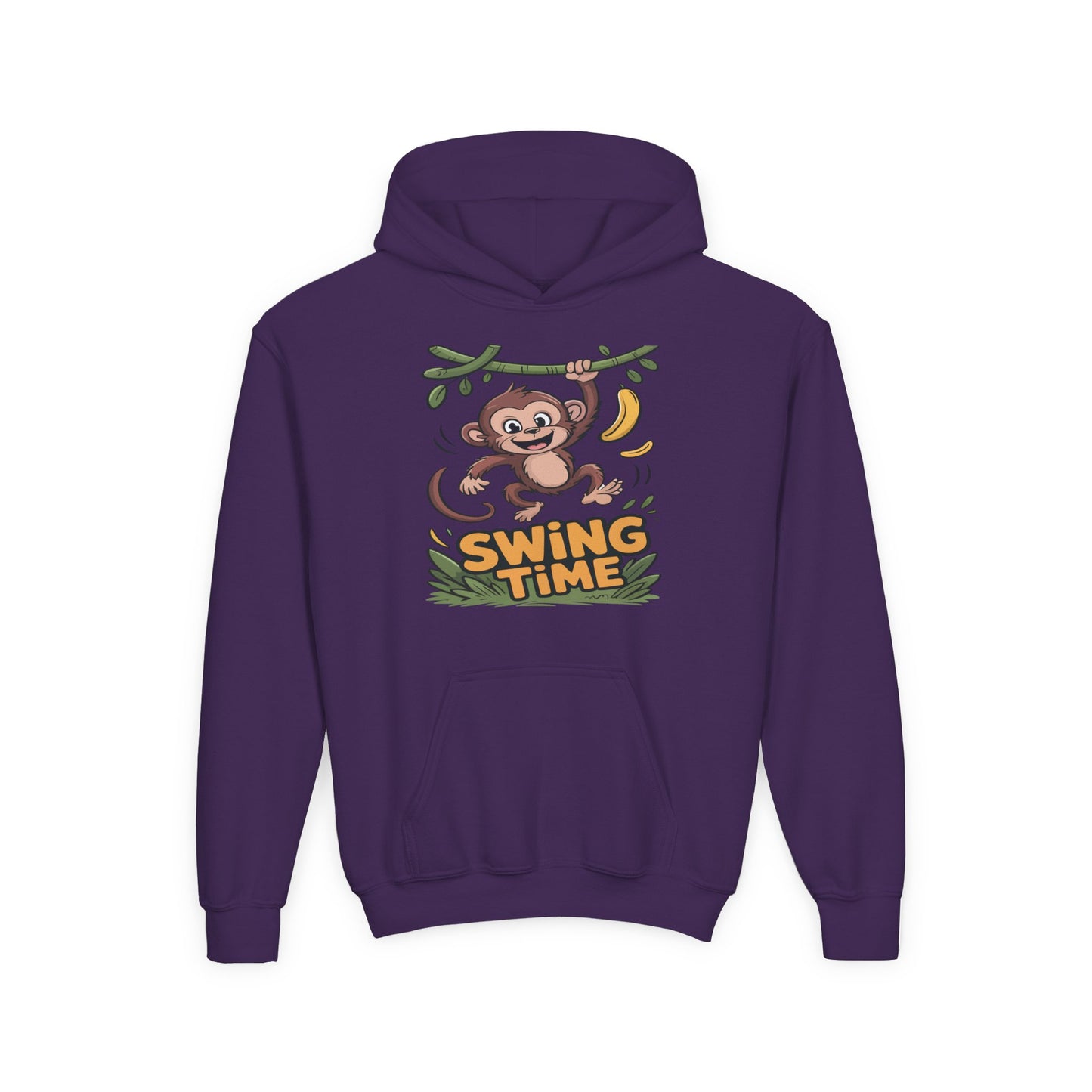 Youth Hoodie — "Swing Time" Monkey Graphic Kids Pullover TEEZOCA