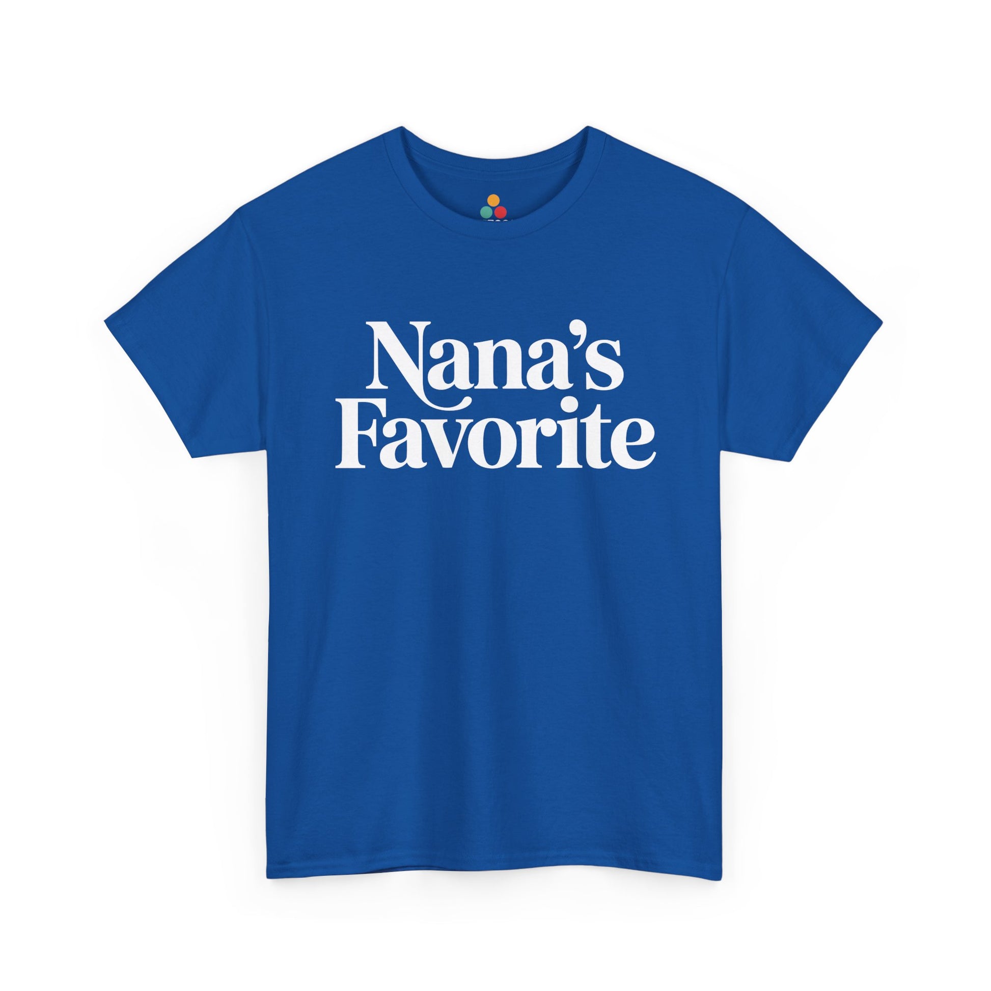  Royal blue t‑shirt with white “Nana’s Favorite” slogan, flat view.