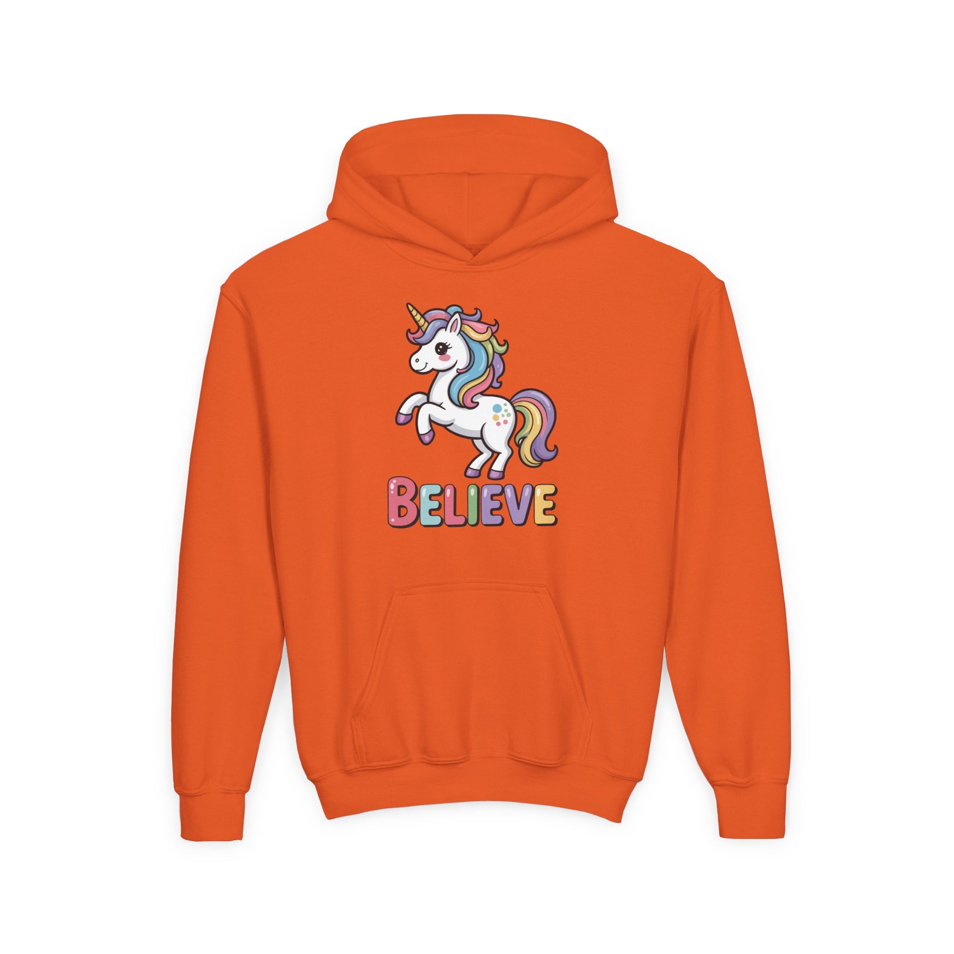 Youth Unicorn "Believe" Hoodie – Cute Rainbow Magic Kids Sweatshirt TEEZOCA