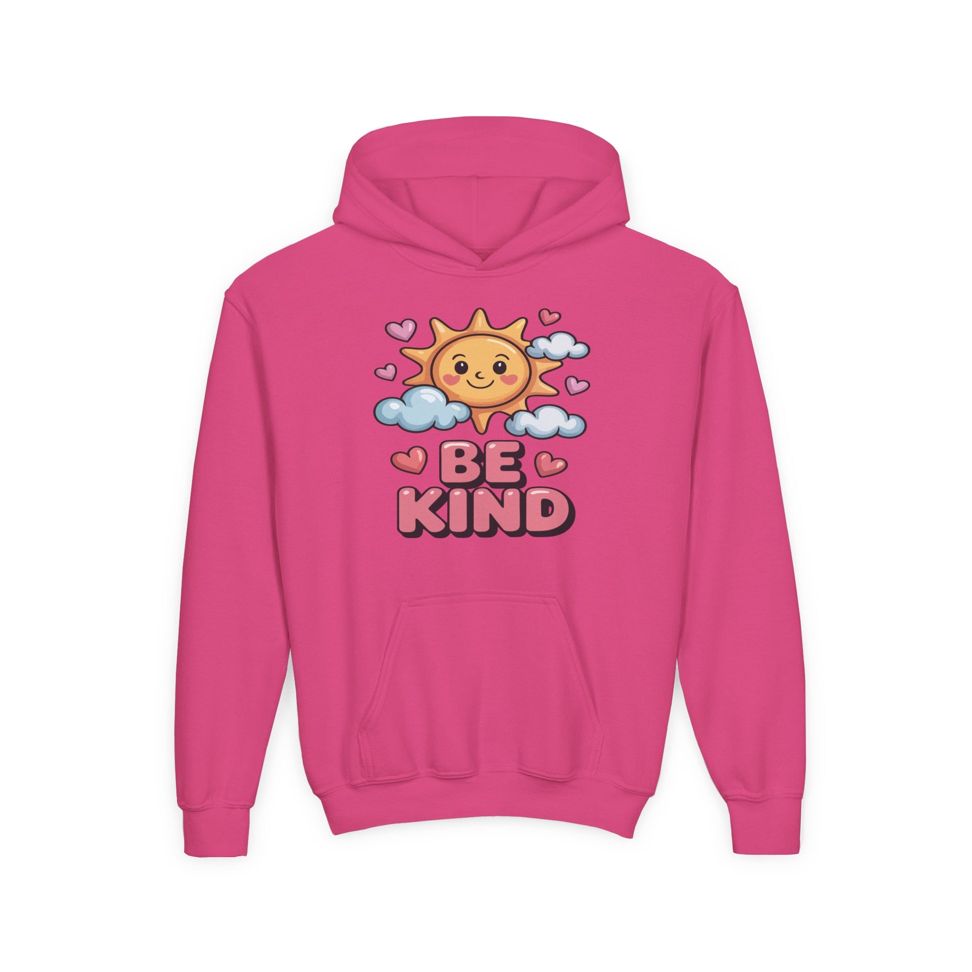 Youth Hoodie — Cute Sun "Be Kind" Design, Kids' Positive Message Pullover TEEZOCA