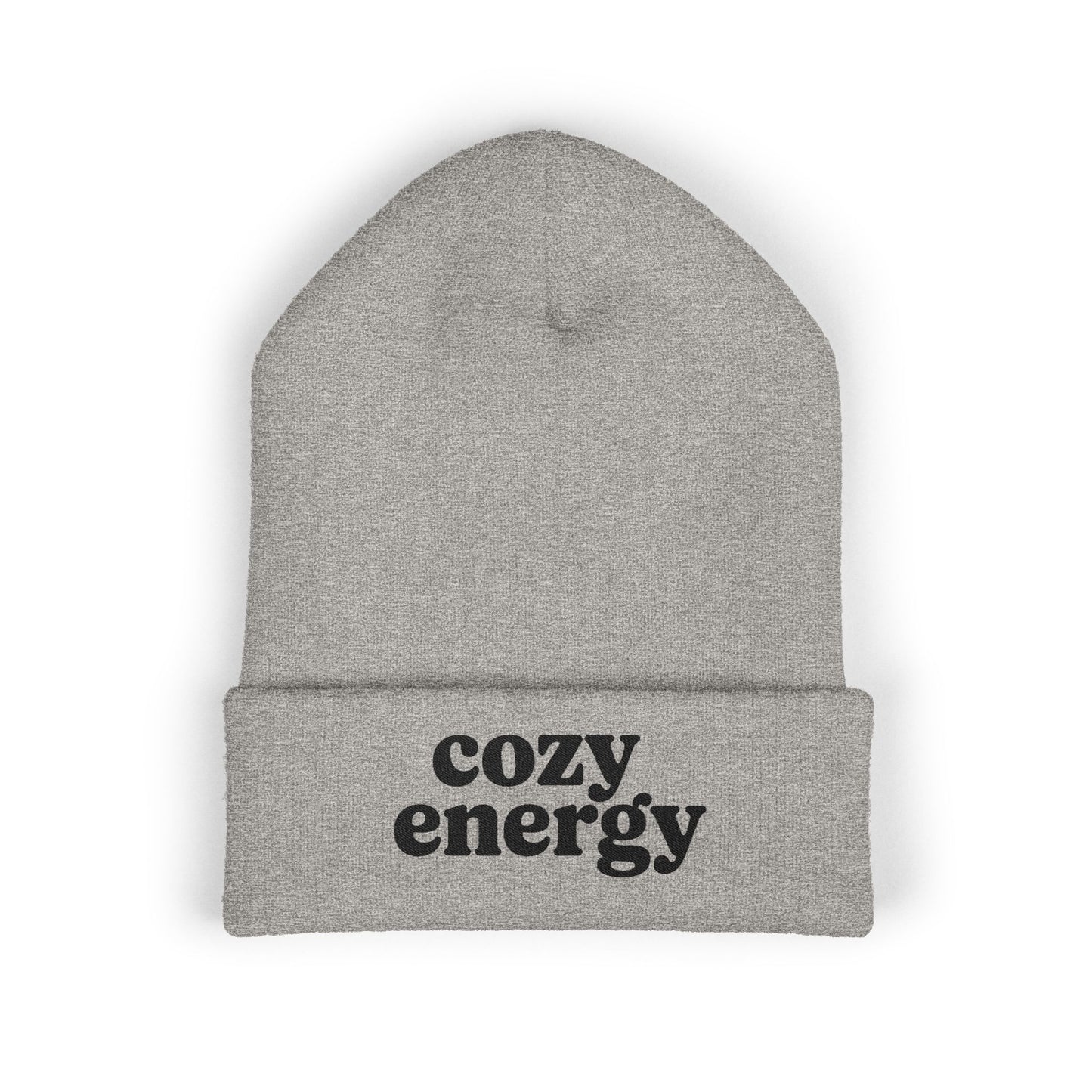 Cozy Energy embroidered cuffed beanie in soft winter knit