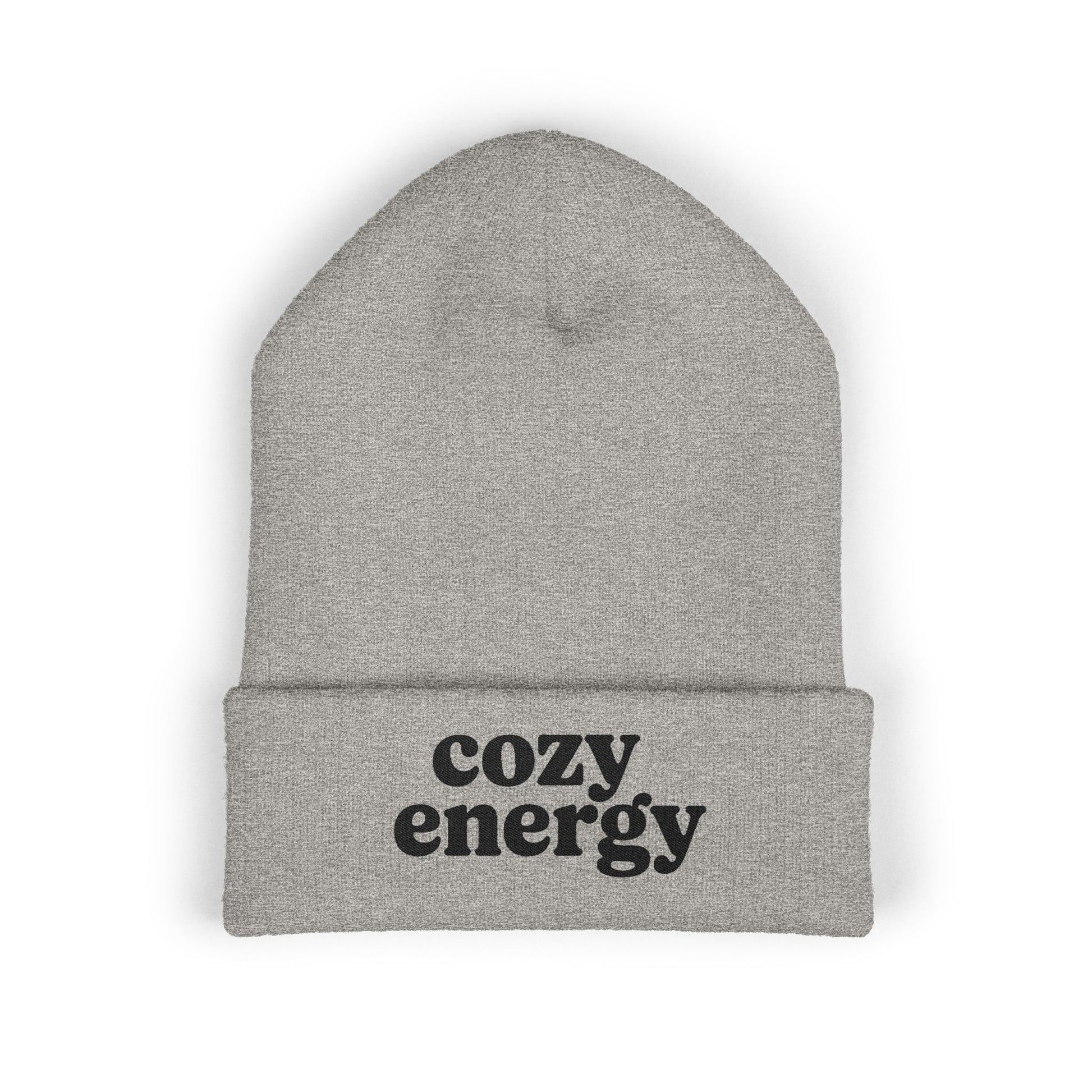 Cozy Energy embroidered cuffed beanie in soft winter knit