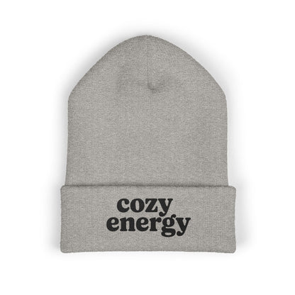Cozy Energy embroidered cuffed beanie in soft winter knit