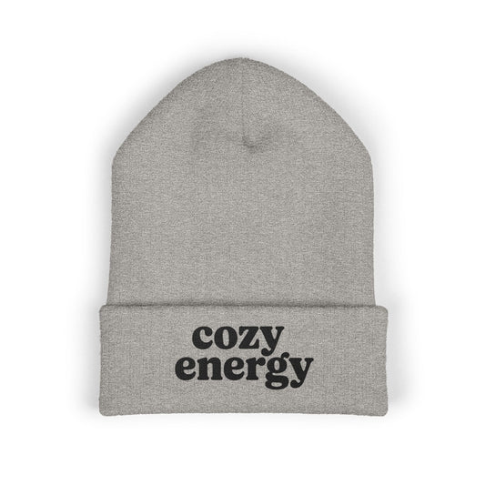 Cozy Energy embroidered cuffed beanie in soft winter knit