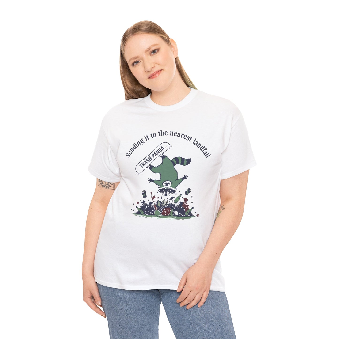 Trash Panda Snowboarding Graphic T-Shirt - "Sending it to the Nearest Landfill" Funny Raccoon Tee | TEEZOCA 