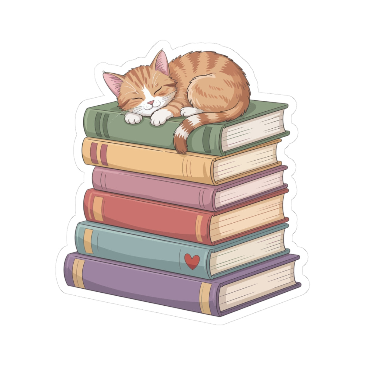 TEEZOCA cute sleeping cat on books sticker cozy reading illustration