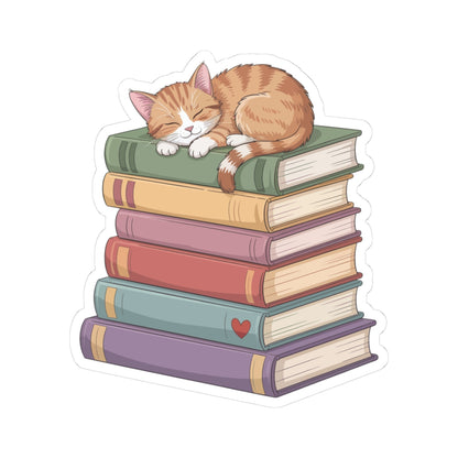 TEEZOCA cute sleeping cat on books sticker cozy reading illustration