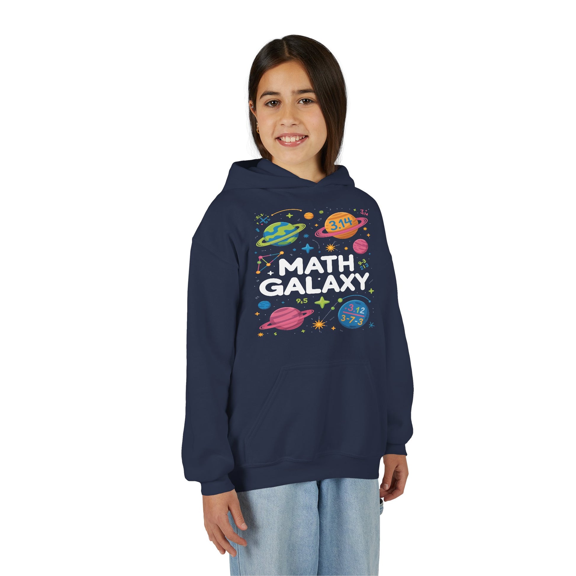 Math Galaxy Youth Hoodie — Cute Space STEM Sweatshirt for Kids ("Math Galaxy" Design) TEEZOCA