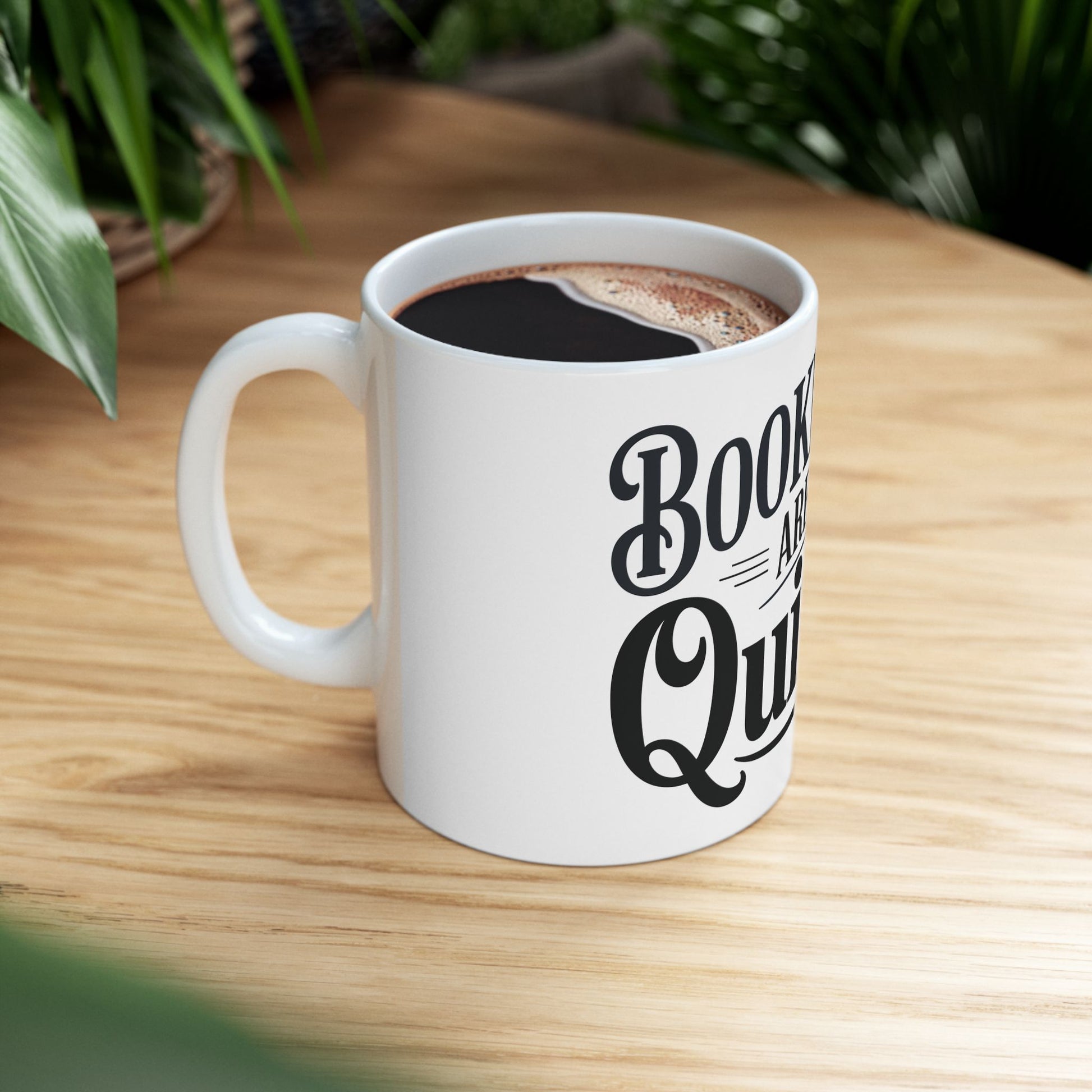 TEEZOCA ceramic mug displaying Bookmarks Are for Quitters book-themed artwork
