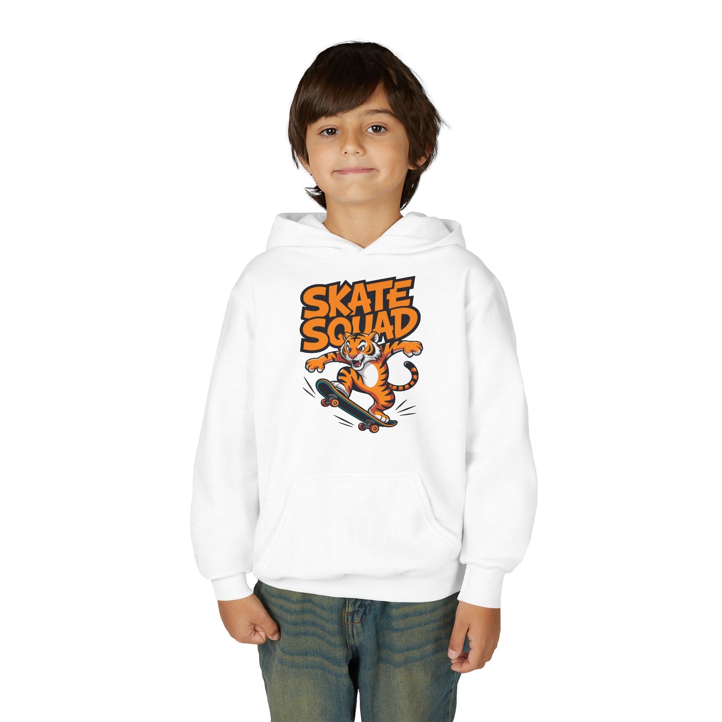 Youth Hoodie - 'Skate Squad' Tiger Skateboard Graphic Pullover TEEZOCA