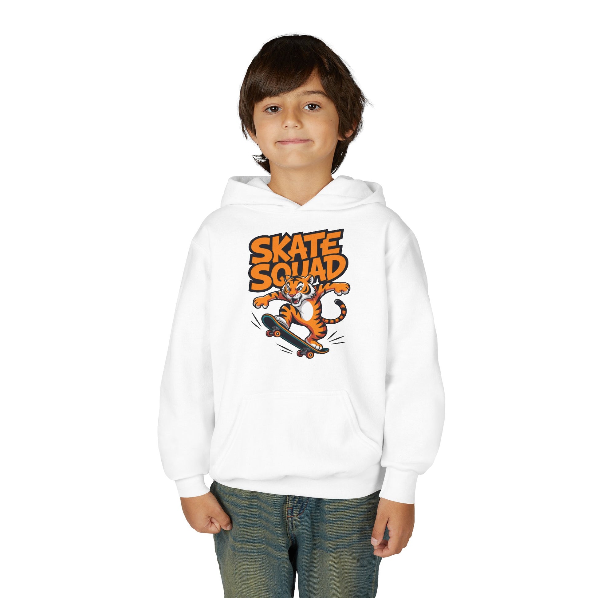 Youth Hoodie - 'Skate Squad' Tiger Skateboard Graphic Pullover TEEZOCA
