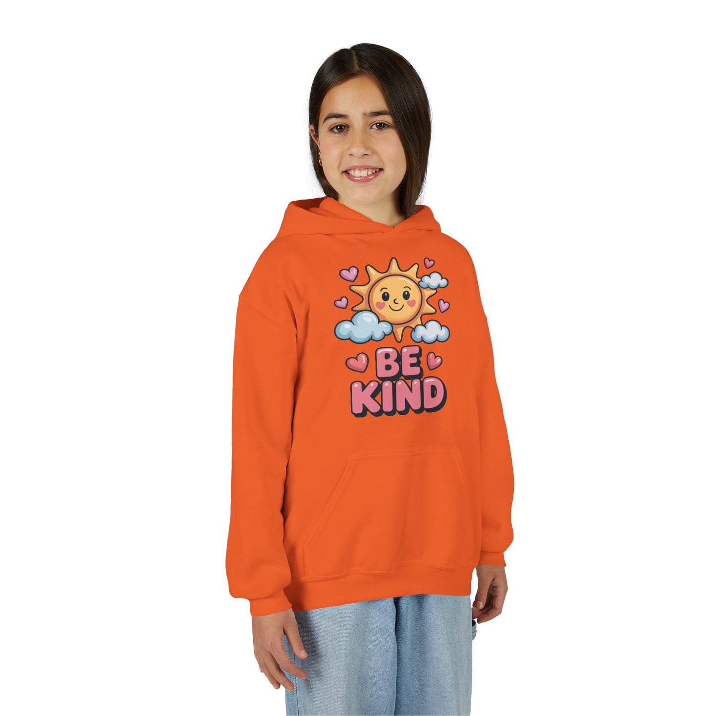 Youth Hoodie — Cute Sun "Be Kind" Design, Kids' Positive Message Pullover TEEZOCA