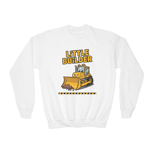 Little Builder Youth Crewneck Sweatshirt — Kids Construction Bulldozer Shirt TEEZOCA