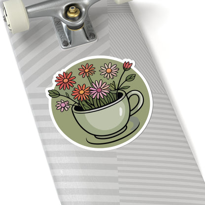 TEEZOCA cute floral teacup sticker illustration