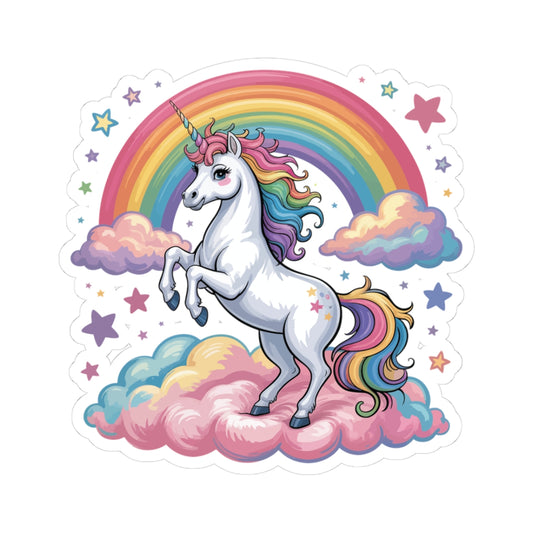 TEEZOCA magical unicorn rainbow sticker with pastel clouds and stars