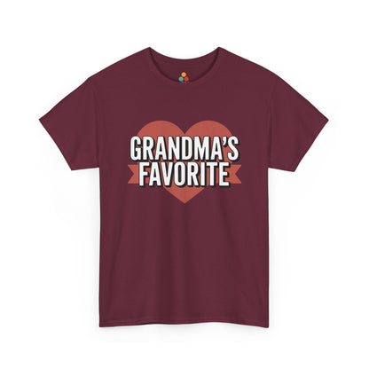 TEEZOCA maroon “Grandma’s Favorite” heart design t‑shirt displayed flat.