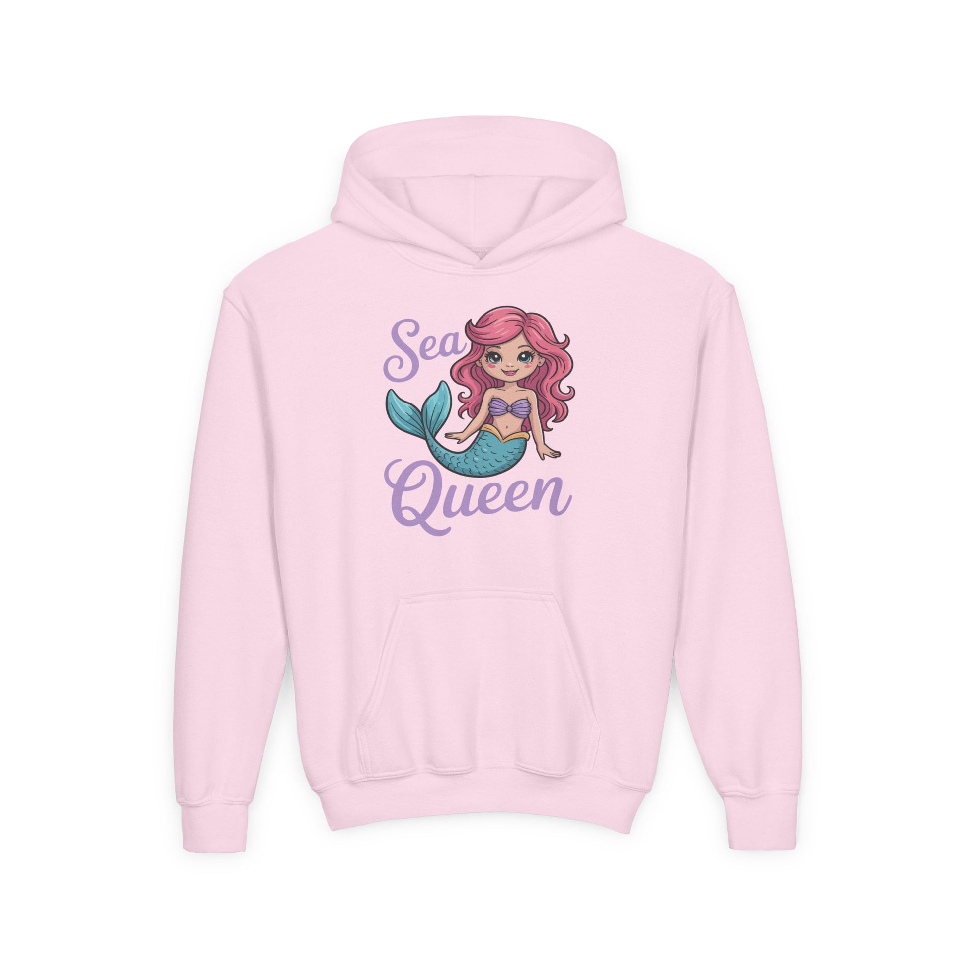 Sea Queen Youth Hoodie — Cute Pink Mermaid Pullover for Girls TEEZOCA