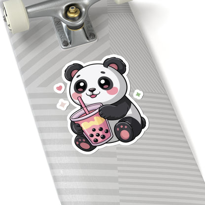 TEEZOCA cute kawaii panda boba tea sticker with smiling panda holding bubble tea cup