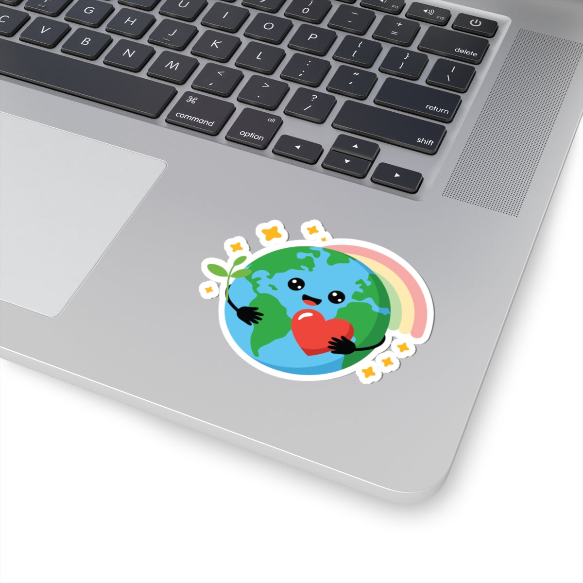 TEEZOCA sustainability sticker smiling planet earth holding red heart