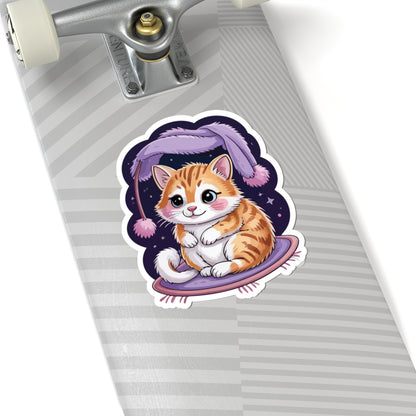 TEEZOCA cute sleeping cat sticker with cozy night hat and soft cushion