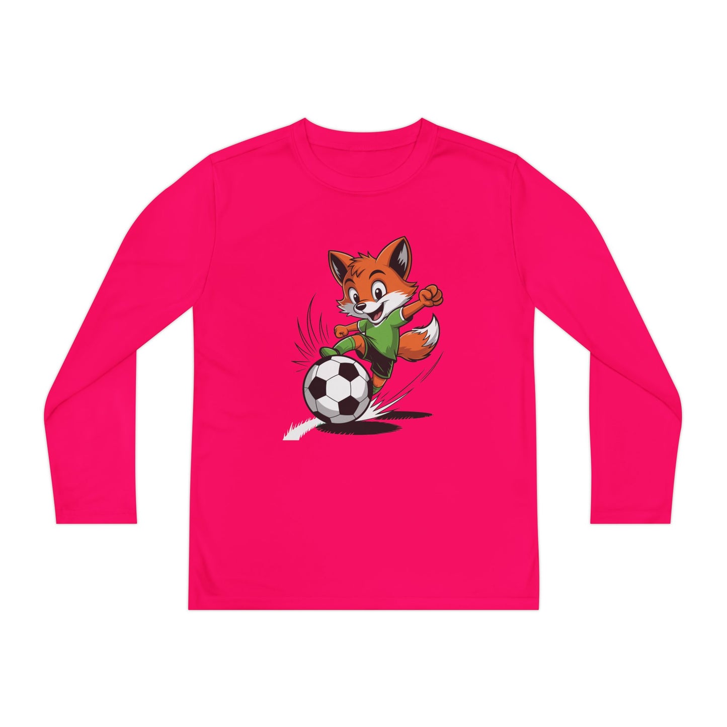 Youth Soccer Fox Long Sleeve Tee – Cute Fox Kicking Soccer Ball TEEZOCA