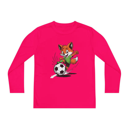 Youth Soccer Fox Long Sleeve Tee – Cute Fox Kicking Soccer Ball TEEZOCA