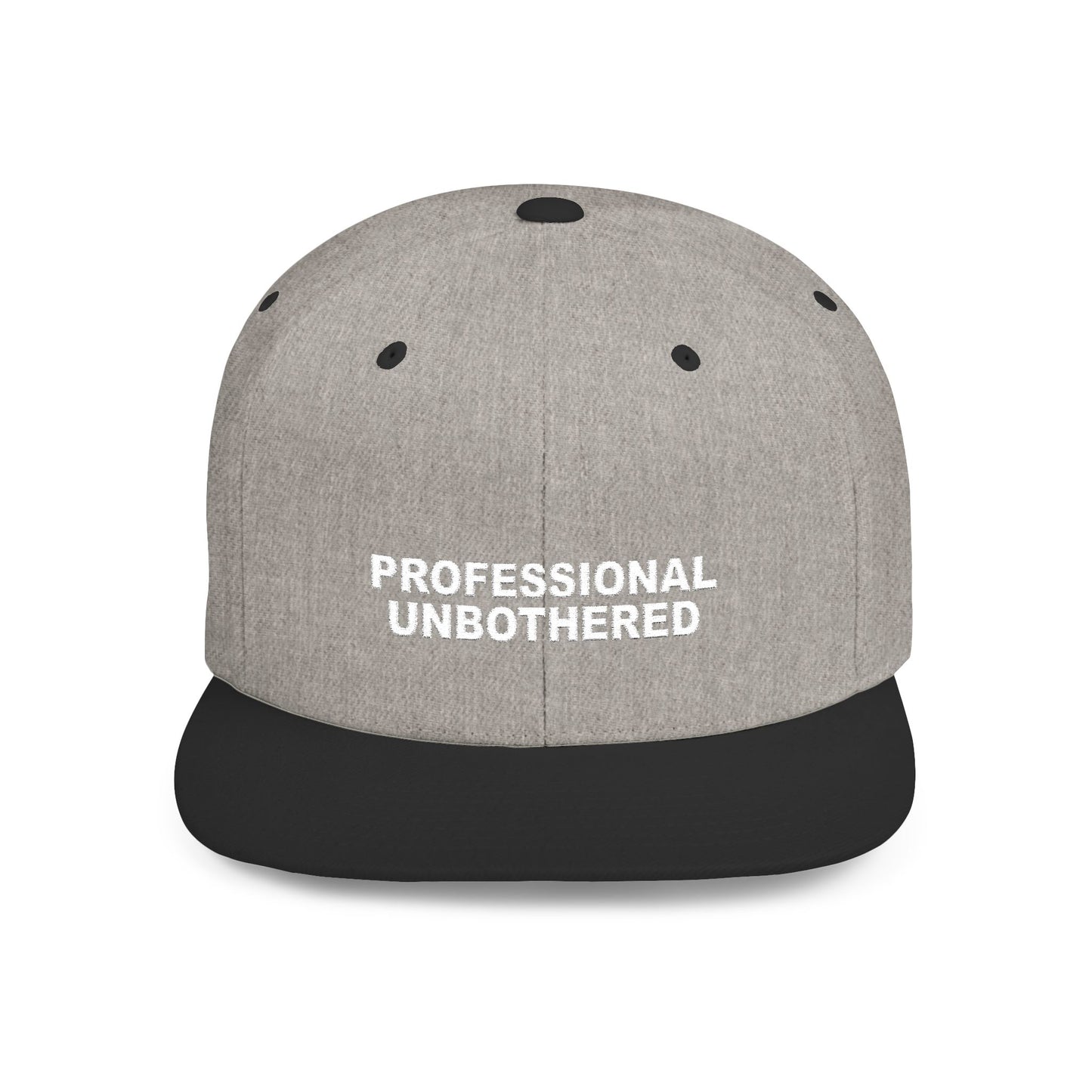 Gray cap with black visor and 'PROFESSIONAL UNBOtherED' text on a white background