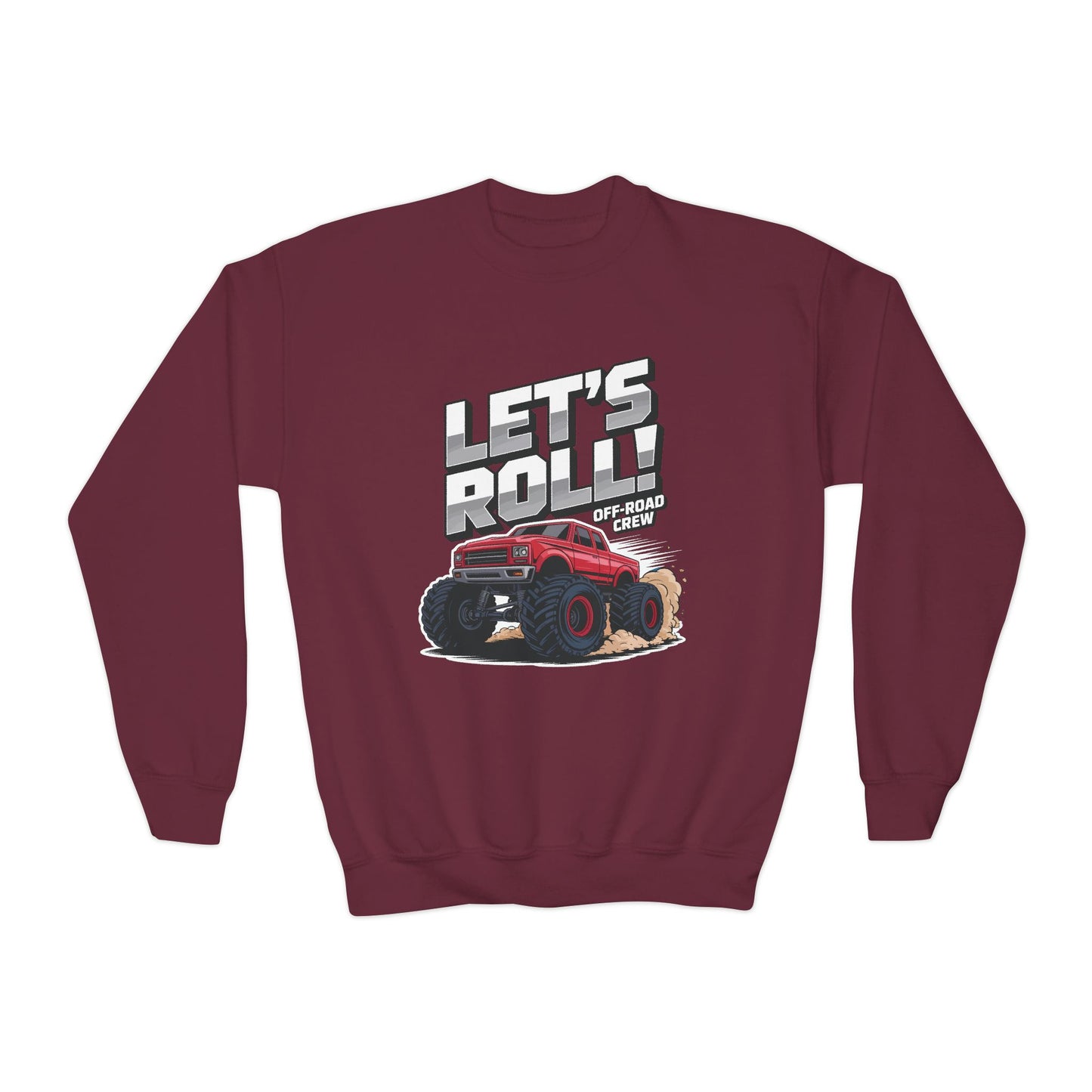 Youth Crewneck Sweatshirt - "Let's Roll" Monster Truck Graphic TEEZOCA