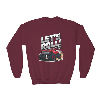 Youth Crewneck Sweatshirt - "Let's Roll" Monster Truck Graphic TEEZOCA