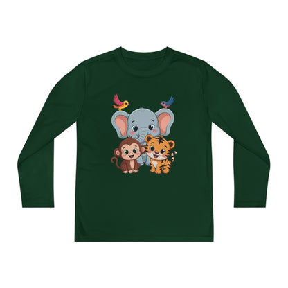 Kids Long Sleeve Tee - Cute Jungle Animals (Elephant, Monkey & Tiger) TEEZOCA