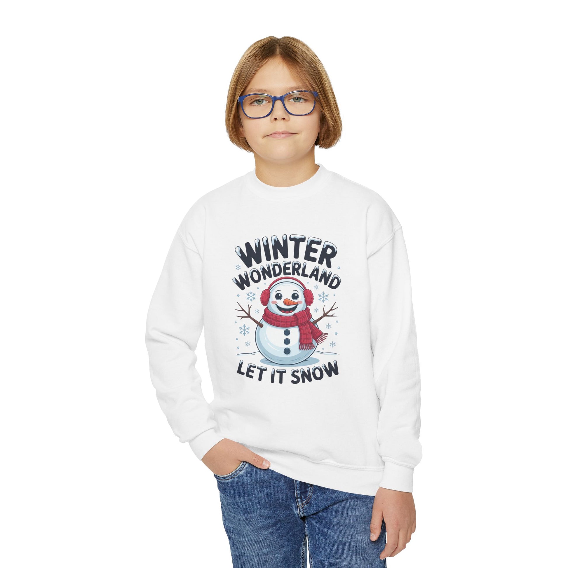 Youth Snowman Sweatshirt - "Winter Wonderland Let It Snow" Christmas Crewneck TEEZOCA