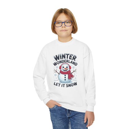 Youth Snowman Sweatshirt - "Winter Wonderland Let It Snow" Christmas Crewneck TEEZOCA