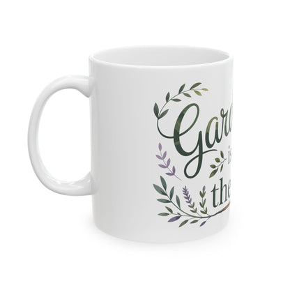 TEEZOCA coffee mug with Gardening Is My Therapy nature-inspired floral artwork