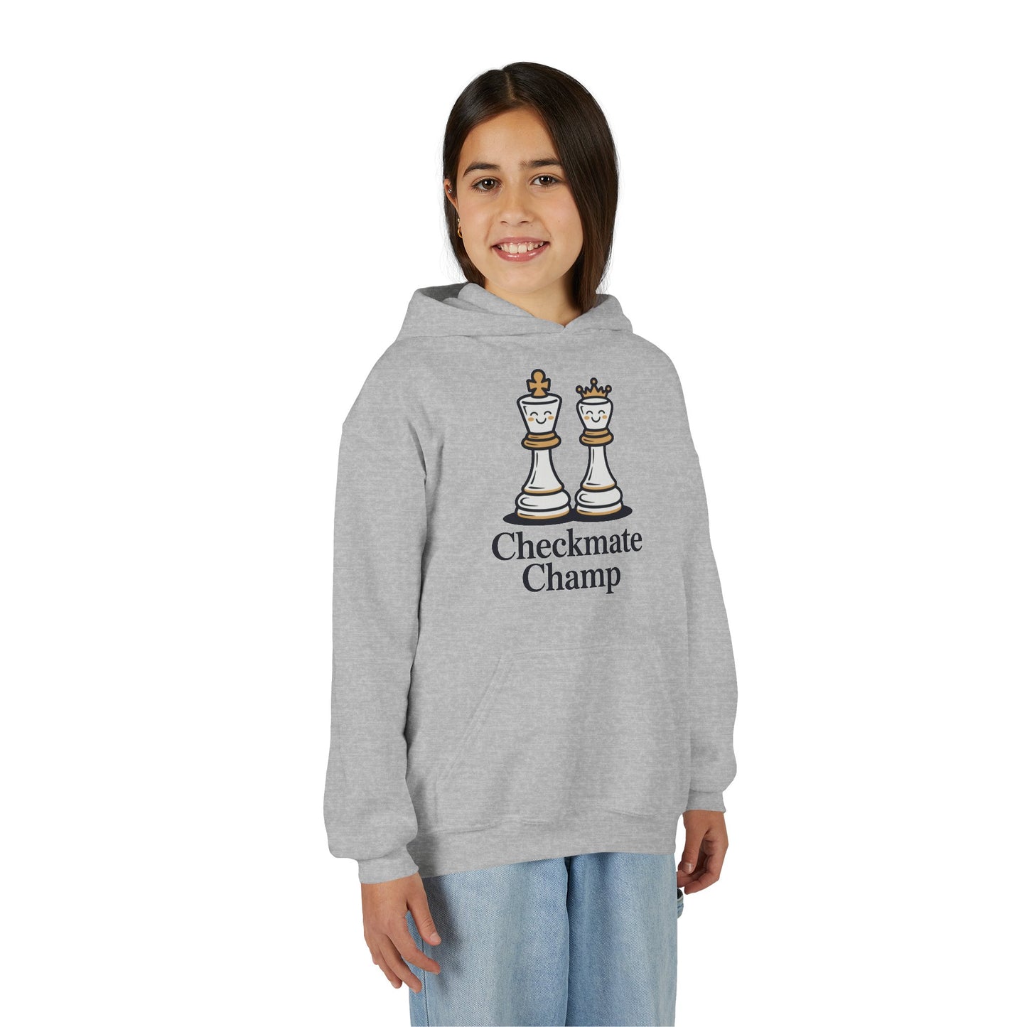 Youth Hoodie — "Checkmate Champ" Chess King & Queen Kids Pullover TEEZOCA