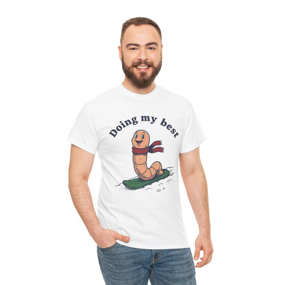 Funny Worm Snowboarding T-Shirt - "Doing My Best" Cute Winter Graphic Tee | TEEZOCA 