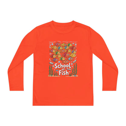 Youth Long Sleeve Tee – "School of Fish" Colorful Kids Graphic Shirt TEEZOCA