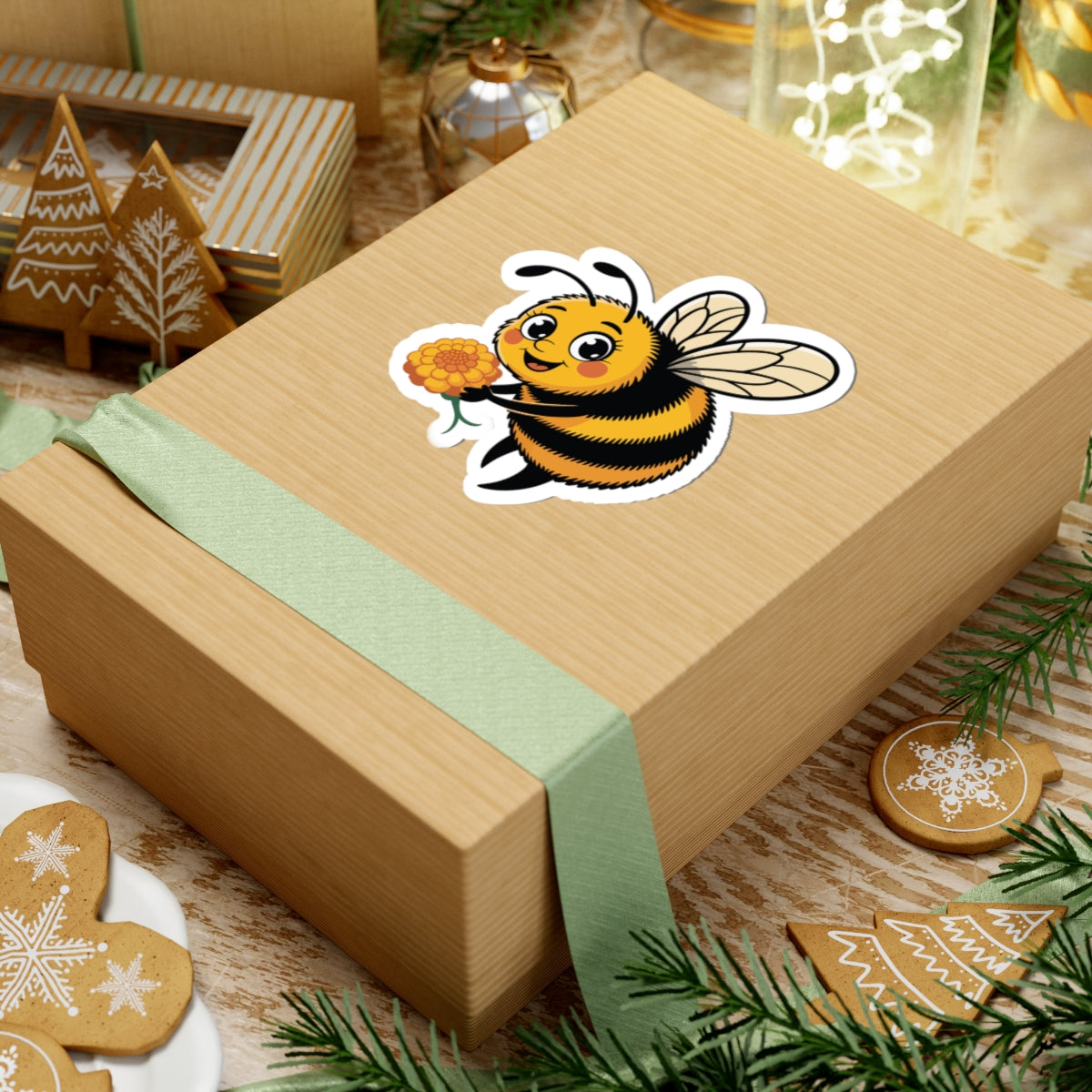 TEEZOCA nature lover sticker cute bee character with striped body and wings