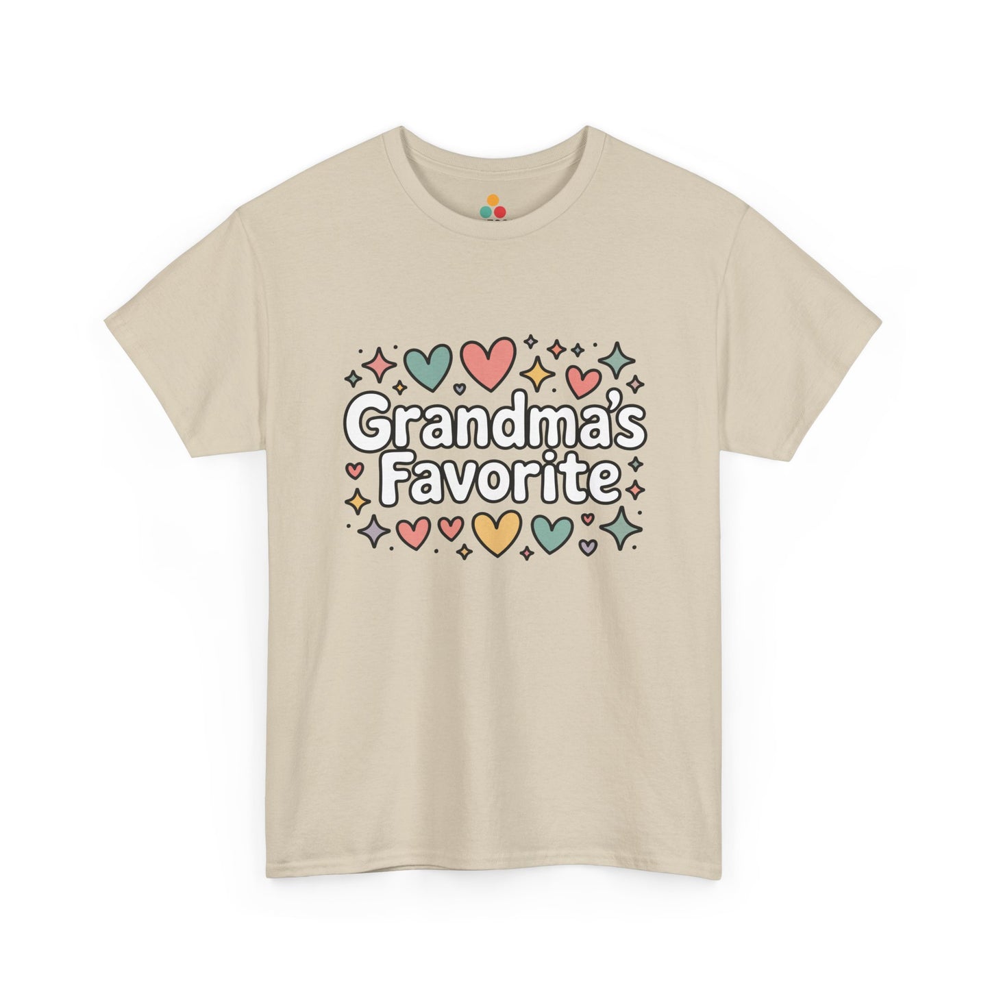 TEEZOCA beige “Grandma’s Favorite” hearts and stars shirt displayed flat.