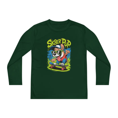 Sk8er Pup Skateboard Youth Long Sleeve Tee — Retro Skate Dog Graphic TEEZOCA