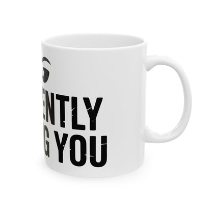 TEEZOCA funny sarcastic coffee mug featuring judging eyes graphic