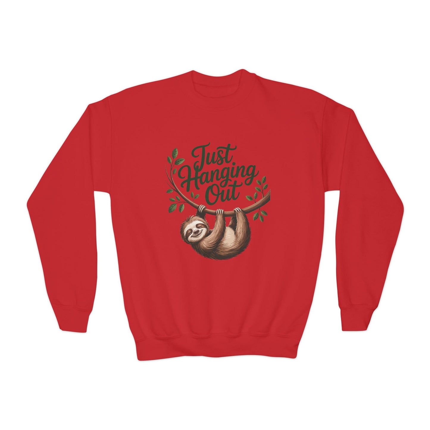 Youth Crewneck Sweatshirt — "Just Hanging Out" Sloth Graphic TEEZOCA