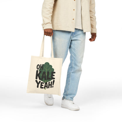 Eco-friendly Oh Kale Yeah plant-based design printed on a TEEZOCA tote bag