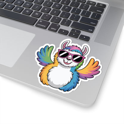 TEEZOCA rainbow llama sticker colorful wings sunglasses
