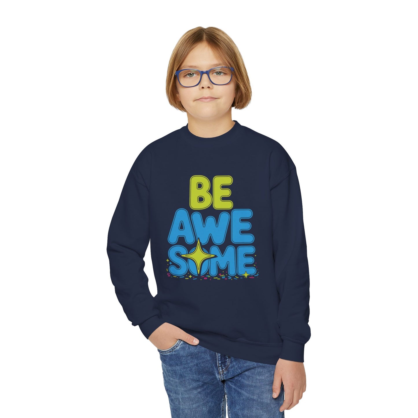 Be Awesome Youth Crewneck Sweatshirt — Positive Kids Graphic Pullover TEEZOCA
