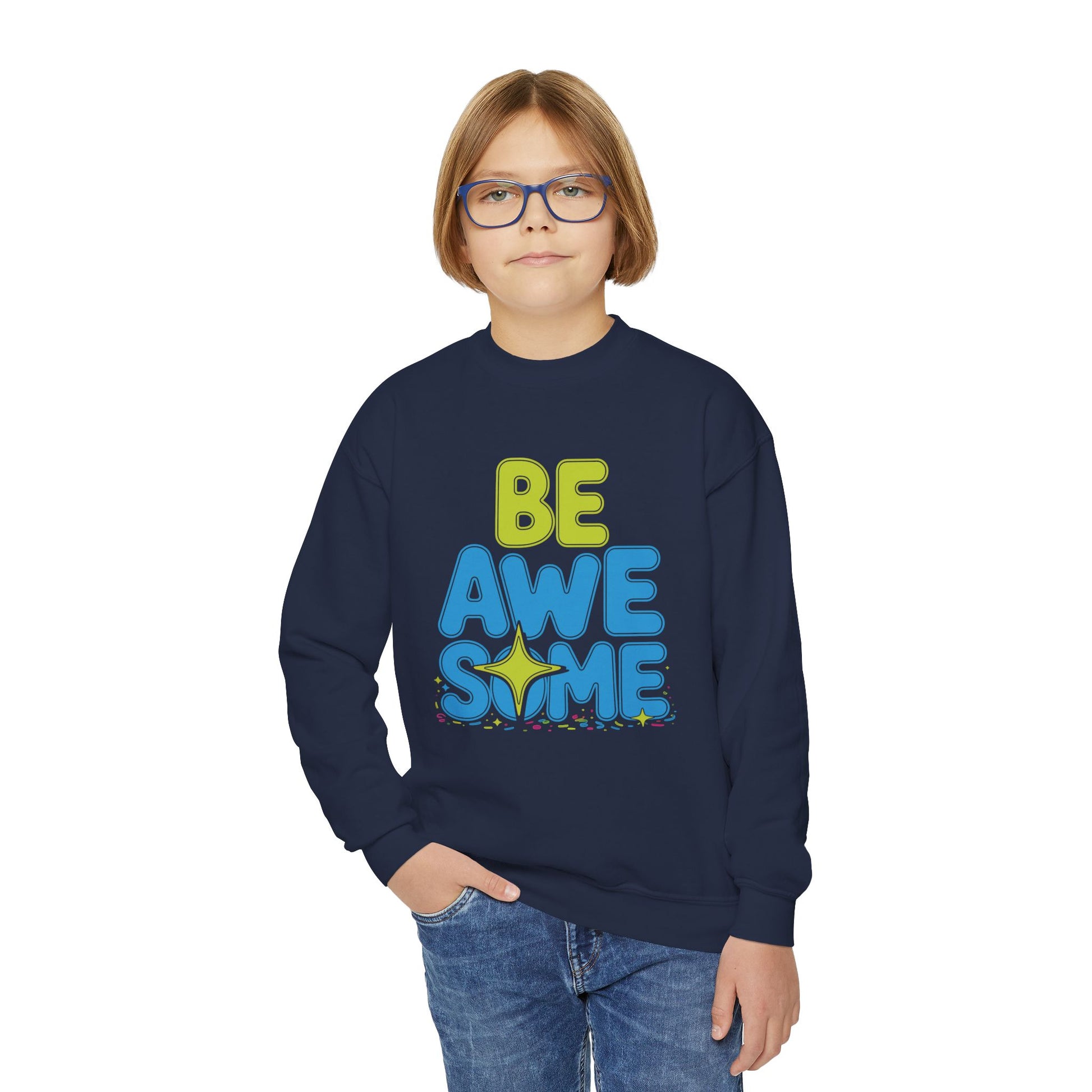 Be Awesome Youth Crewneck Sweatshirt — Positive Kids Graphic Pullover TEEZOCA