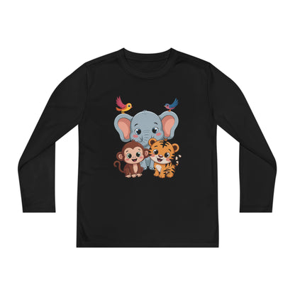 Kids Long Sleeve Tee - Cute Jungle Animals (Elephant, Monkey & Tiger) TEEZOCA