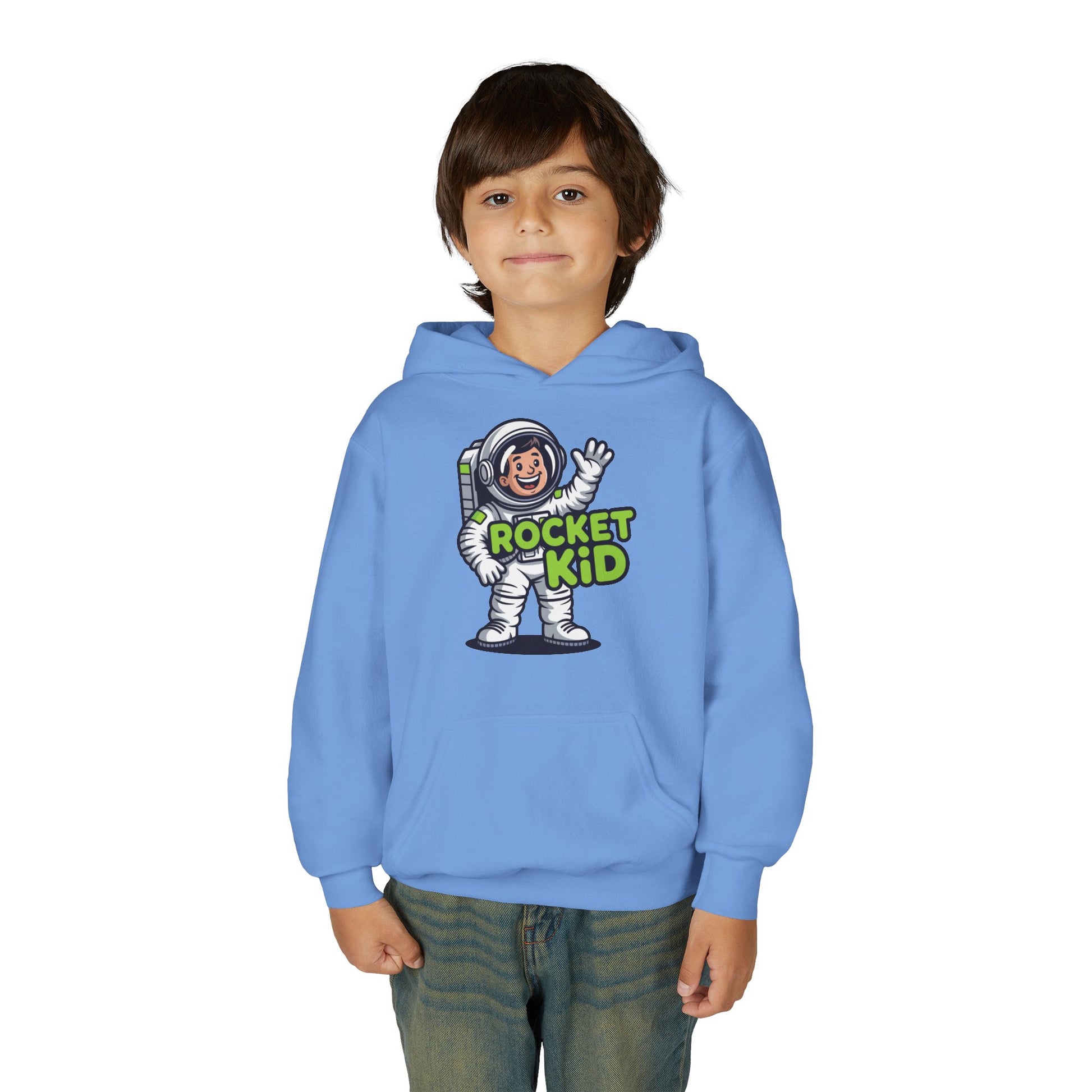 Children’s hoodie featuring cute astronaut and Rocket Kid text TEEZOCA