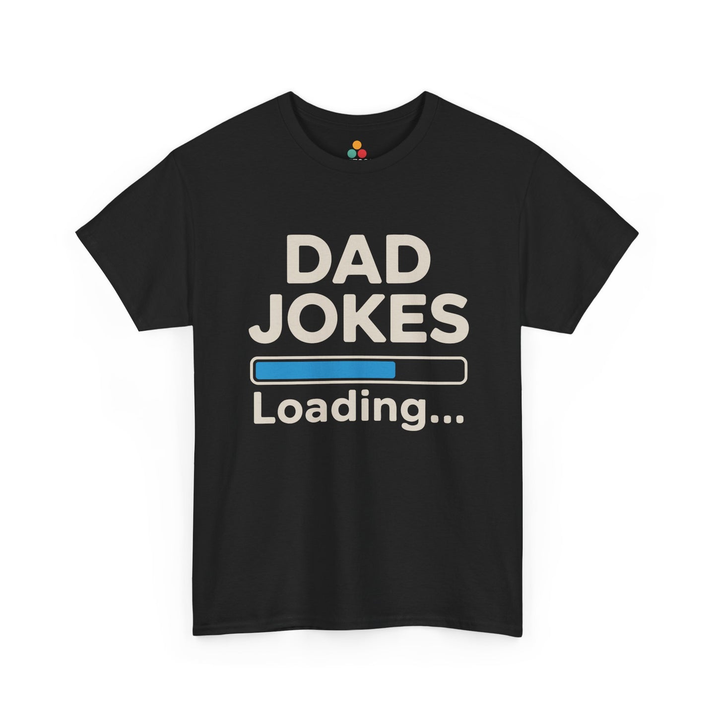 TEEZOCA black “Dad Jokes Loading” funny graphic T‑shirt shown flat.