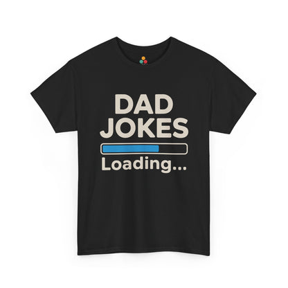TEEZOCA black “Dad Jokes Loading” funny graphic T‑shirt shown flat.