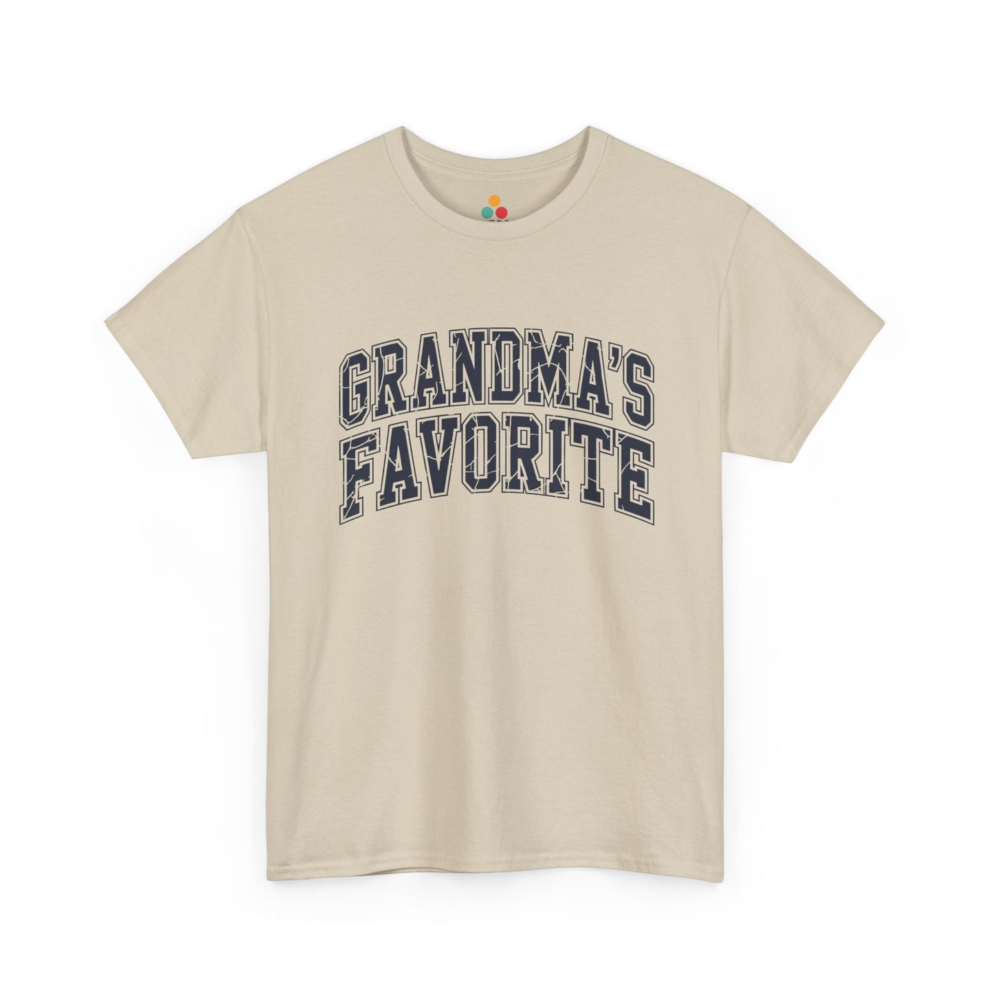 TEEZOCA beige “Grandma’s Favorite” block text t‑shirt displayed flat.